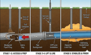 trenchless pipe realignment, chicago, suburbs, american trenchless technologies